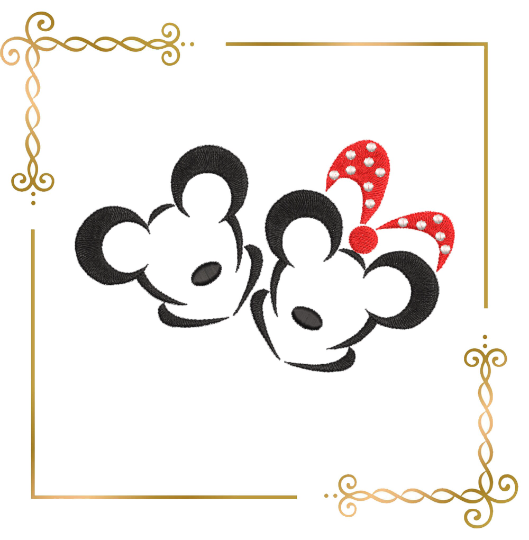 Minnie and Mickey Mouse head funny silhouettes digital machine embroidery design