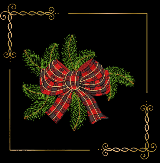 Christmas bow Winter Christmas tree branches  digital embroidery design