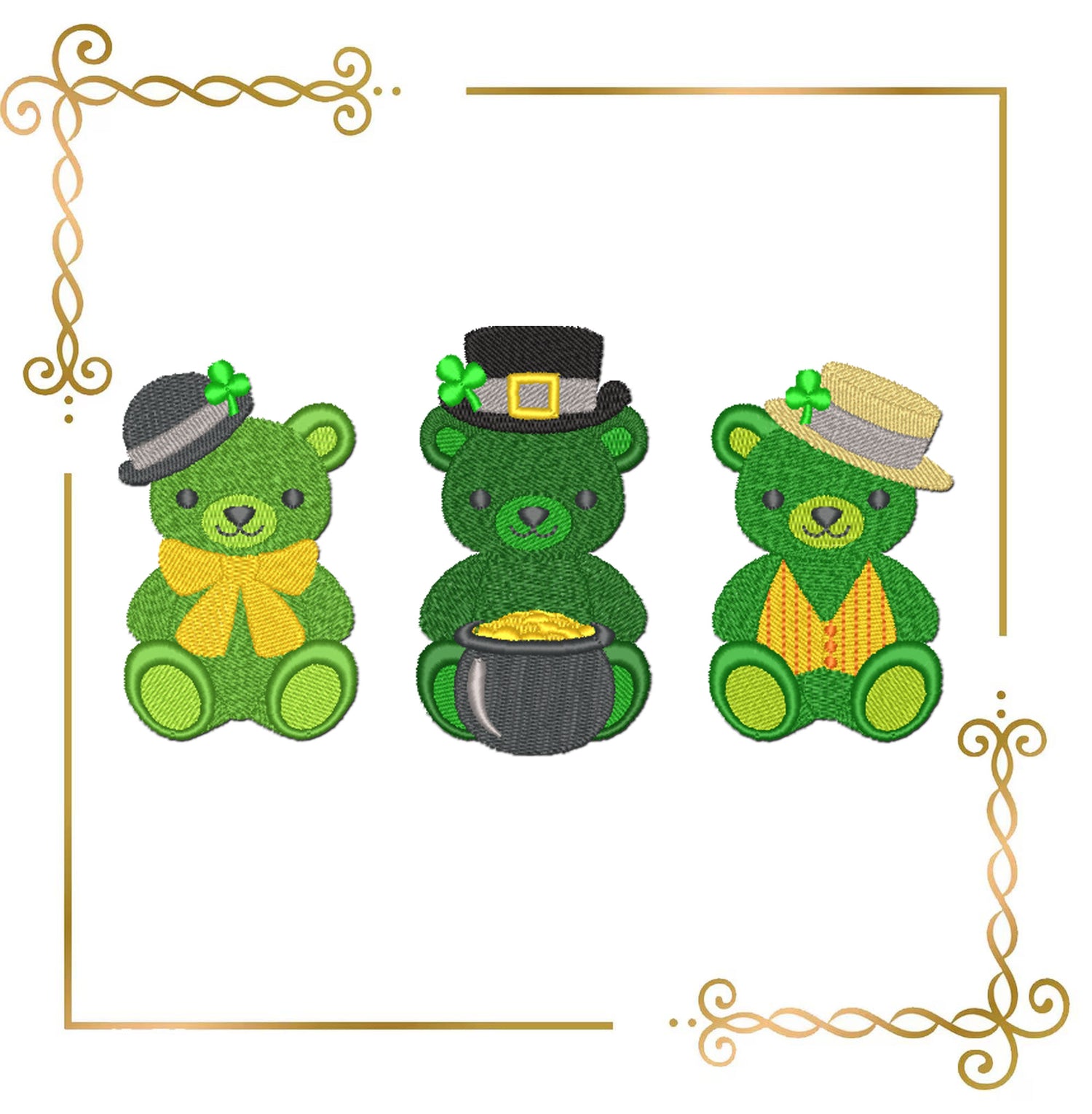 St Patrick Teddy Bear Embroidery Design Shamrock Bears Instant Download
