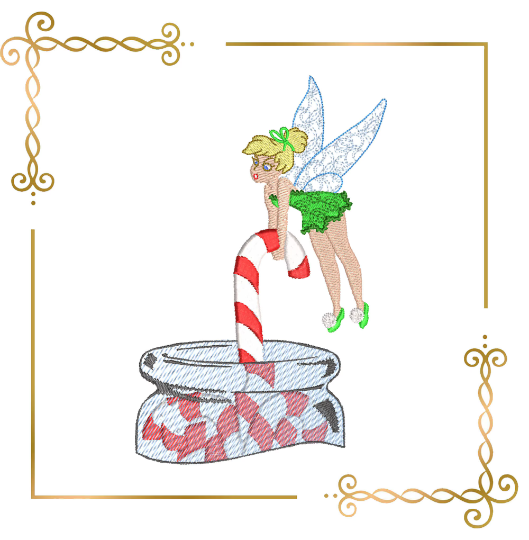 Princess Tinker Bell Fabulous Fairy jar with Candy cane Christmas machine embroidery design digital