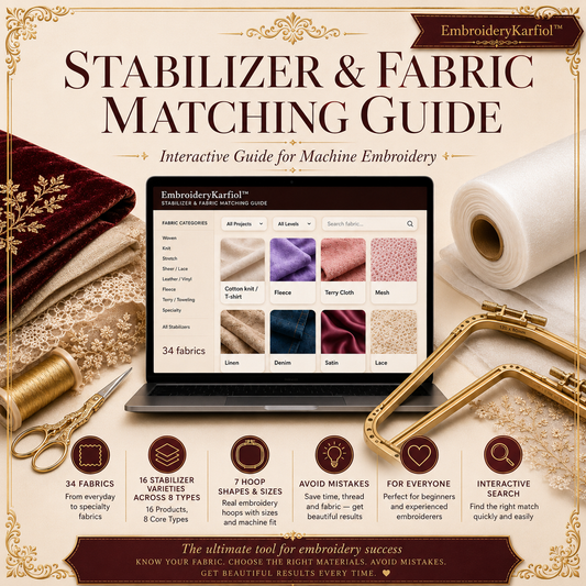 Embroidery Stabilizer & Fabric Guide | Interactive  Web Tool | Fabric to Stabilizer Matching Chart, Hoop Size Cheat Sheet