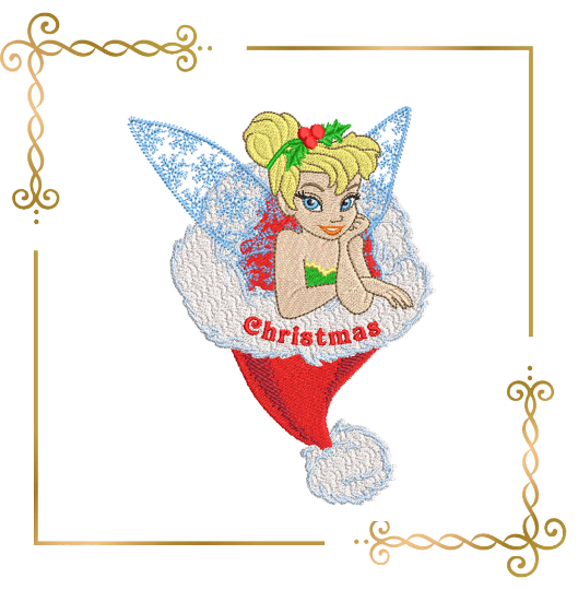 Princess Tinker Bell in a santa claus cap Disney Embroidery  machine design  