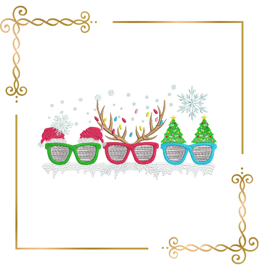 Christmas Winter Winter, Christmas trees, Christmas reindeer, hat Santa Claus, glasses, embroidery design