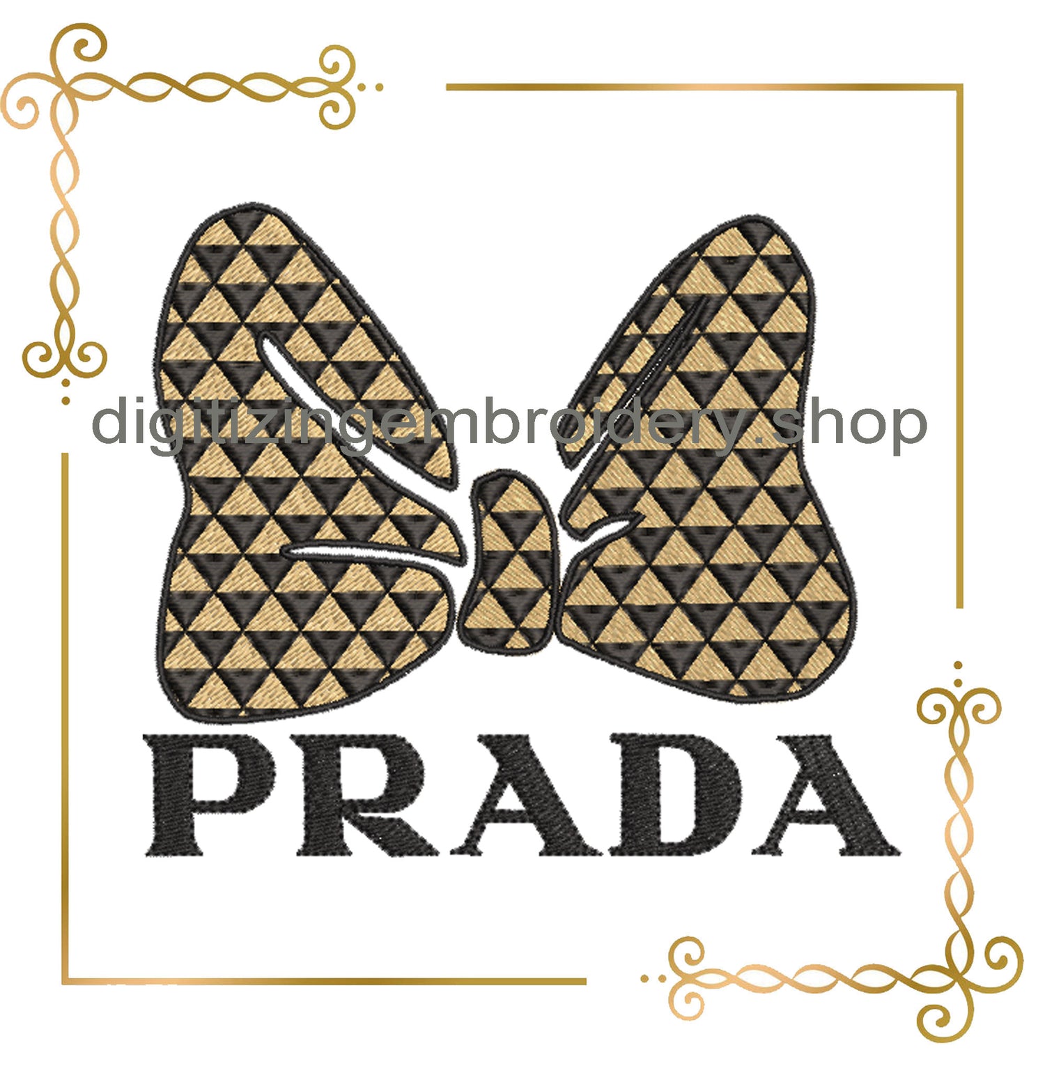 Minnie Mouse bow fashion Prada embroidery design digital 