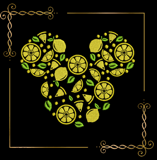 Minnie Mouse Head lemon Summer digital machine embroidery design