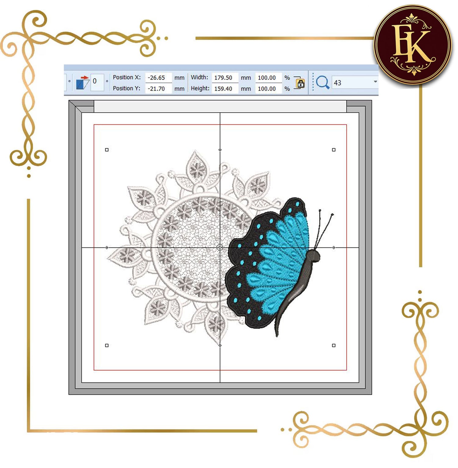 Butterfly Mandala Machine Embroidery Design | Lace Floral Circle with Butterfly | 2 Sizes | Instant Download
