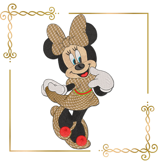 Minnie Mouse dressed Gucci parody digital embroidery design