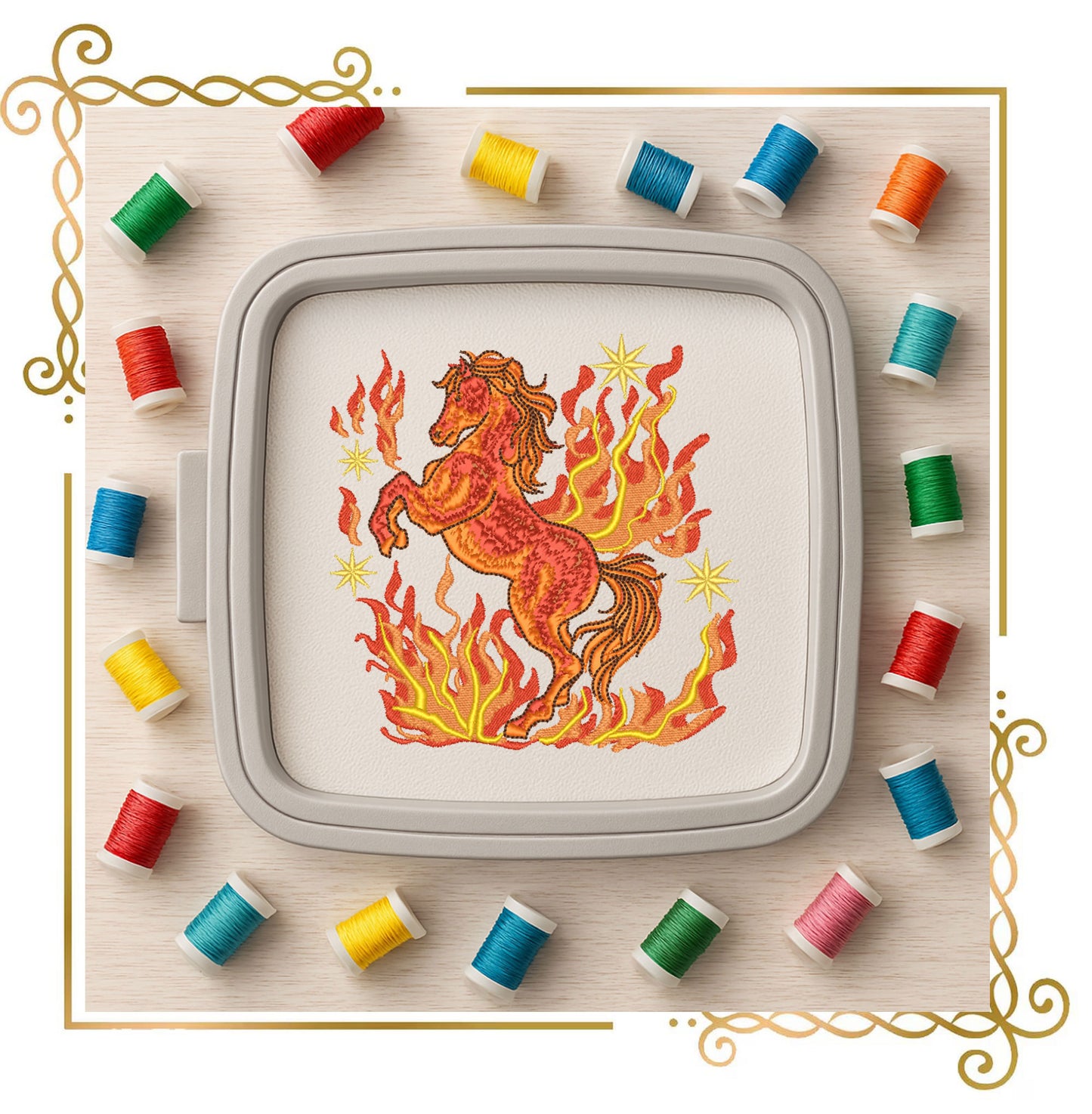 Animals Fire Horse Embroidery Design – Mythical Flaming Horse – Machine Embroidery Pattern (Digital Download)