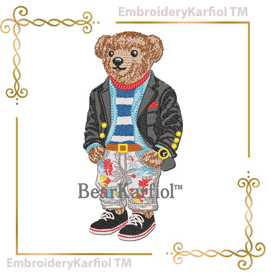 Teddy  Bear - Preppy Fashion Bear Embroidery Design – Designer Stylish Teddy (Digital File)
