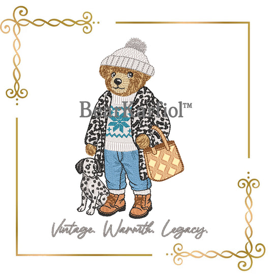 Teddy Bear with Dalmatian Embroidery Design – Cozy Ralph Lauren Style Winter Outfit, Snowflake Sweater