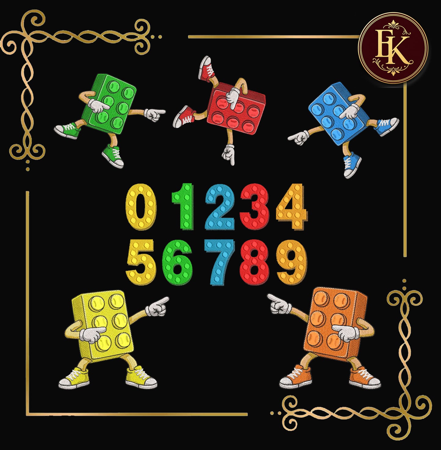 Embroidery design Construction,  Block Alphabet Embroidery Design Set, A-Z Letters, Numbers 0-9, Master Builder architect Characters