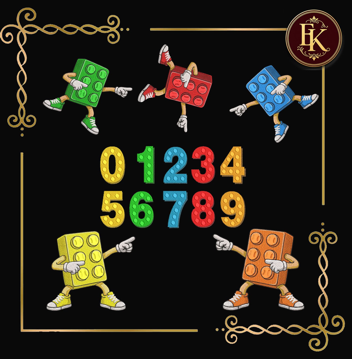 Embroidery design Construction,  Block Alphabet Embroidery Design Set, A-Z Letters, Numbers 0-9, Master Builder architect Characters