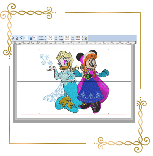 Daisy Duck and Minnie Mouse as Princess Elsa and Anna Winter Frozen embroidery design to the direct download