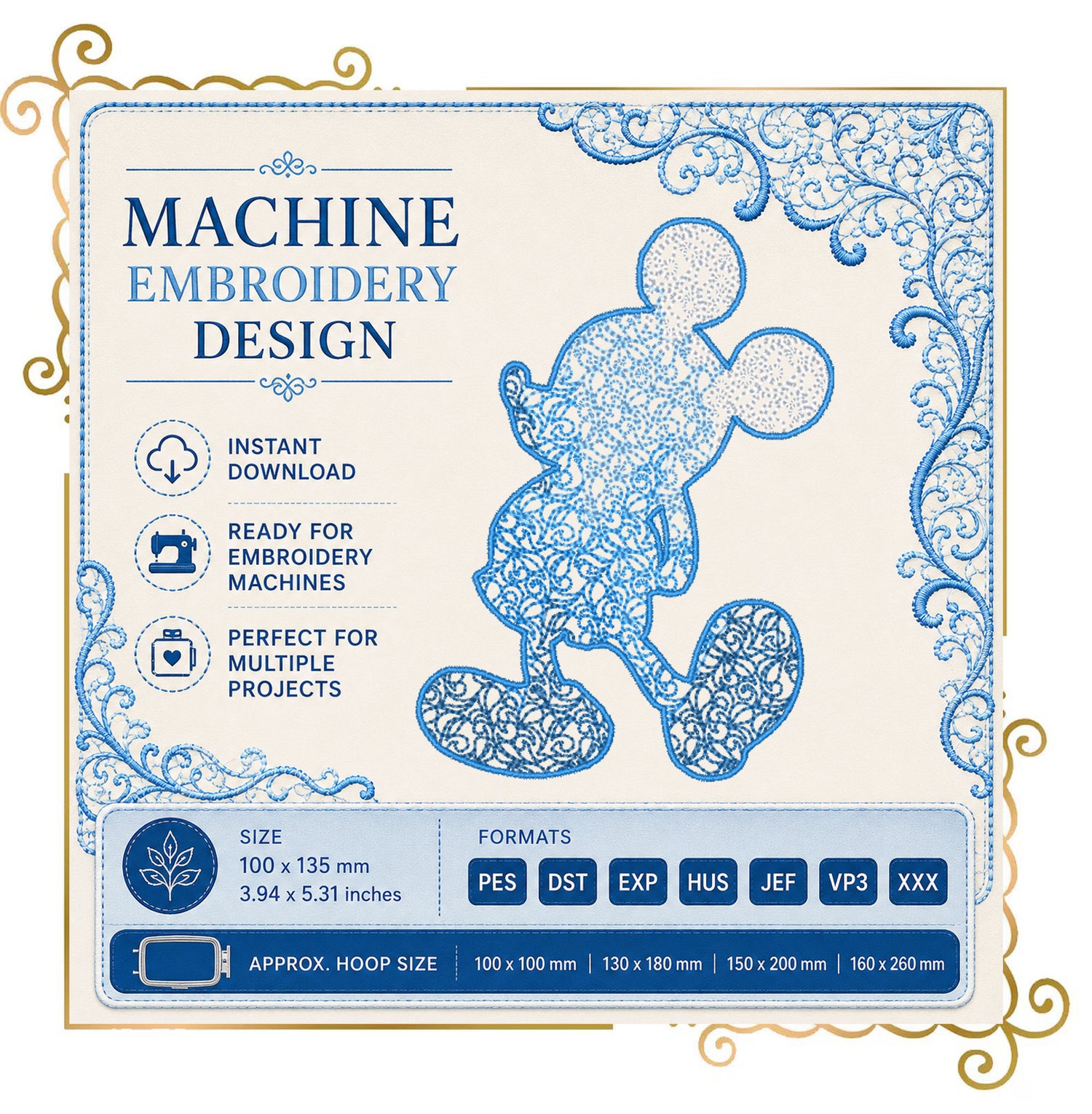 Mouse  Mickey Lace silhouette Cartoon Mouse Artist Machine Embroidery File