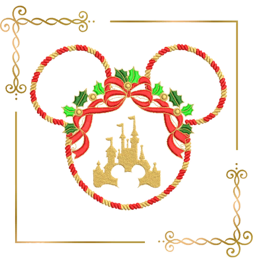 Christmas Minnie Mouse Wreath head castle embroidery design 