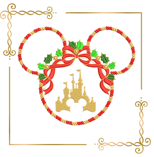Christmas Minnie Mouse Wreath head castle embroidery design