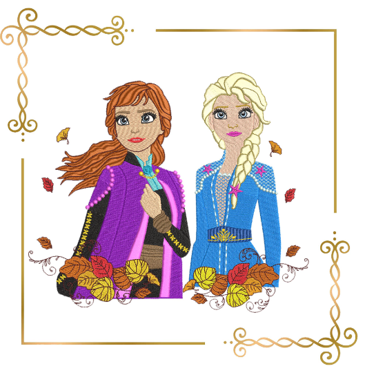 Princesses Anna and Elsa Frozen, Disney autumn, leaves, machine embroidery design to the direct download Digital embroidery design