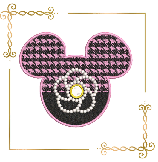 Minnie mouse head Сhanel style flower brooch machine embroidery design