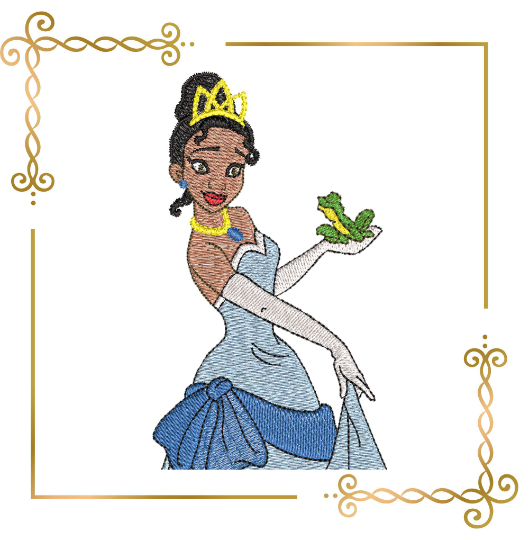 Princess Tiana with the frog   Disney character Embroidery  machine design  to the direct download