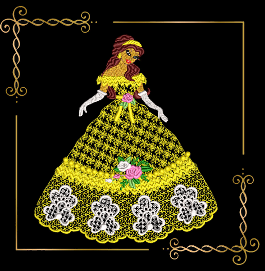 Princess Belle  in a lace dress with roses 2 Sizes embroidery design to the direct download.