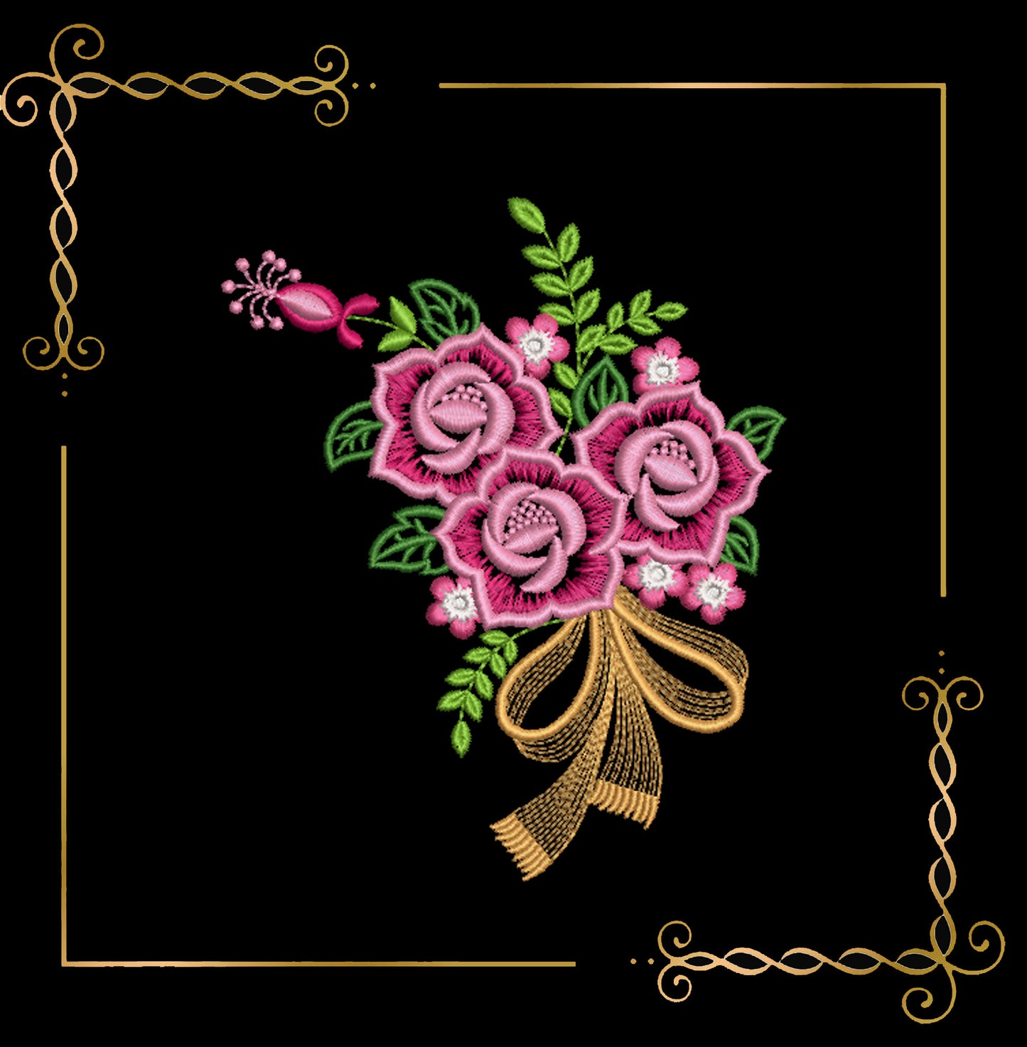 Flowers Floral Delicate Pink Rose Bouquet Embroidery Design 1 Size