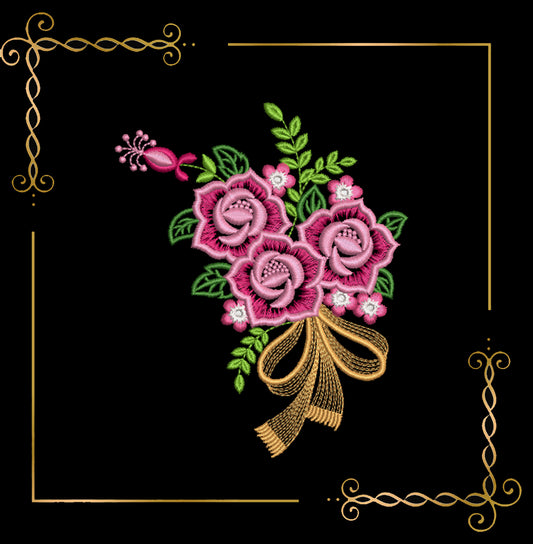 Flowers Floral Delicate Pink Rose Bouquet Embroidery Design 1 Size