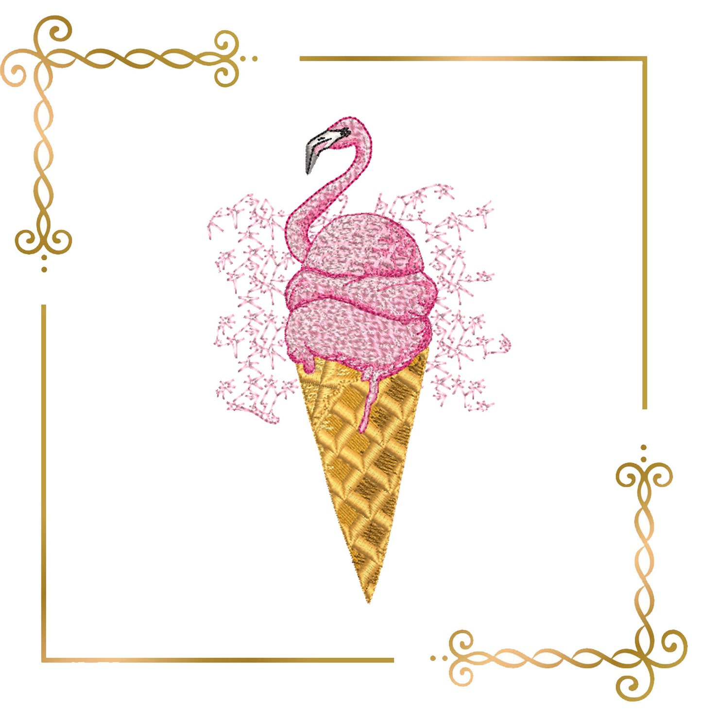 ice cream Sweet Surprise Flamingo Ice Cream Cone Embroidery Design 1 Sizes