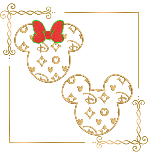 Applique Minnie Mickey Mouse head Disney digital machine embroidery design