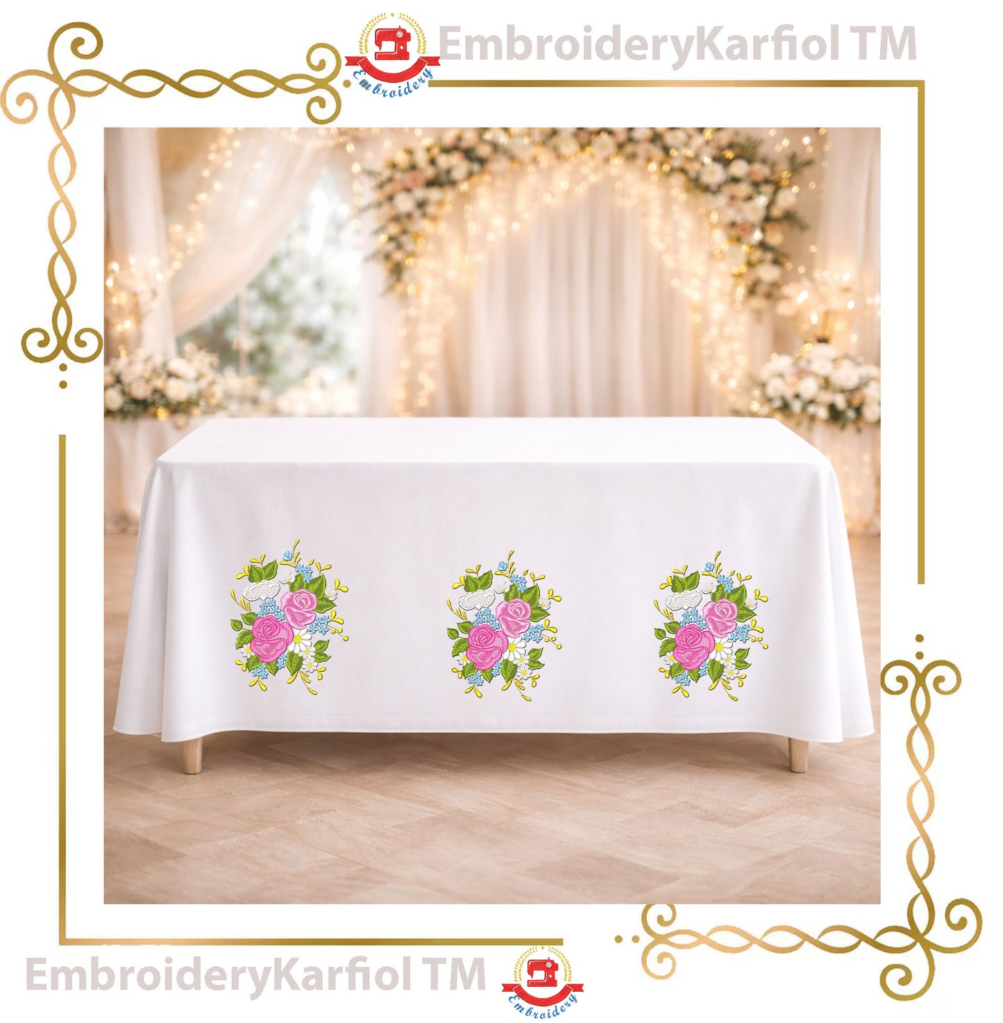 Flowers Bouquet Embroidery Design | Rose Flower Machine Embroidery Pattern | Wedding Spring Garden Embroidery | Instant Download