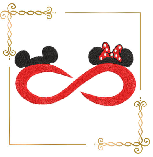 Mickey and Minnie infinity valentines day digital machine embroidery design