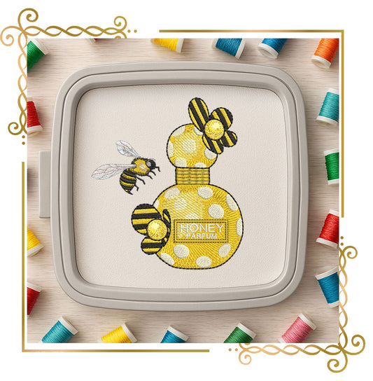 Mother's day, MOM, Perfume bottle Honey Bee – Cute Bee and Yellow Bottle, Embroidery Design