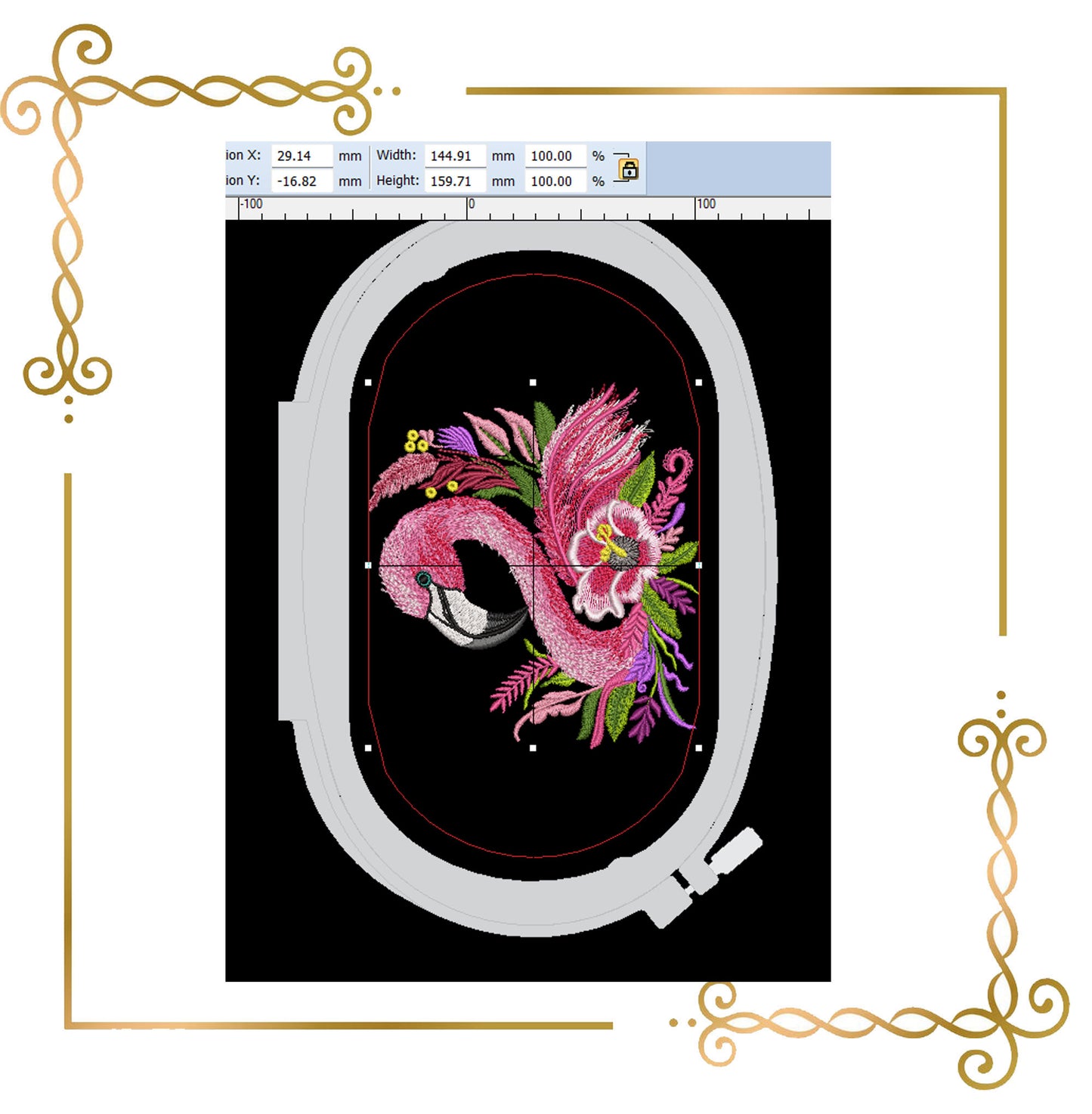 Animals Pink trendy flamingo with flowers machine embroidery design digital