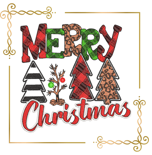 Christmas Winter Christmas trees Merry Christmas lettering digital machine embroidery design