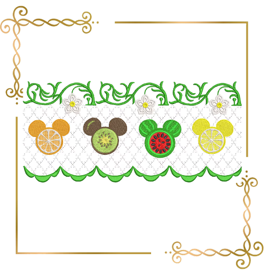 Smocking Plate Mickey Mouse and Minnie Mouse fruits, orange, lemon, kiwi,  watermelon, summer, machine embroidery design to the direct download