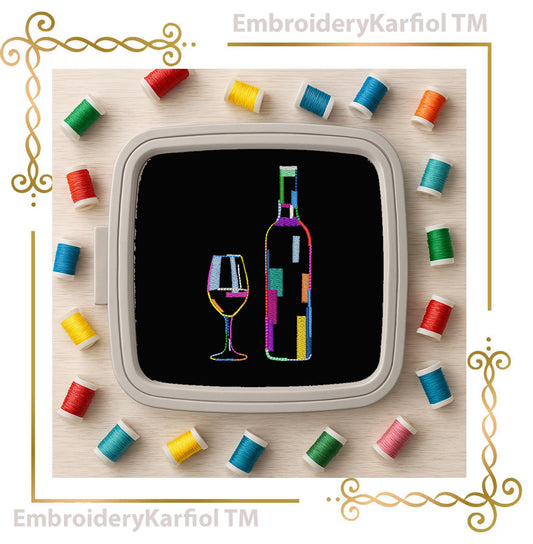 T-shirt Abstract Wine Bottle and Glass Embroidery Design | Artistic Line Art Style