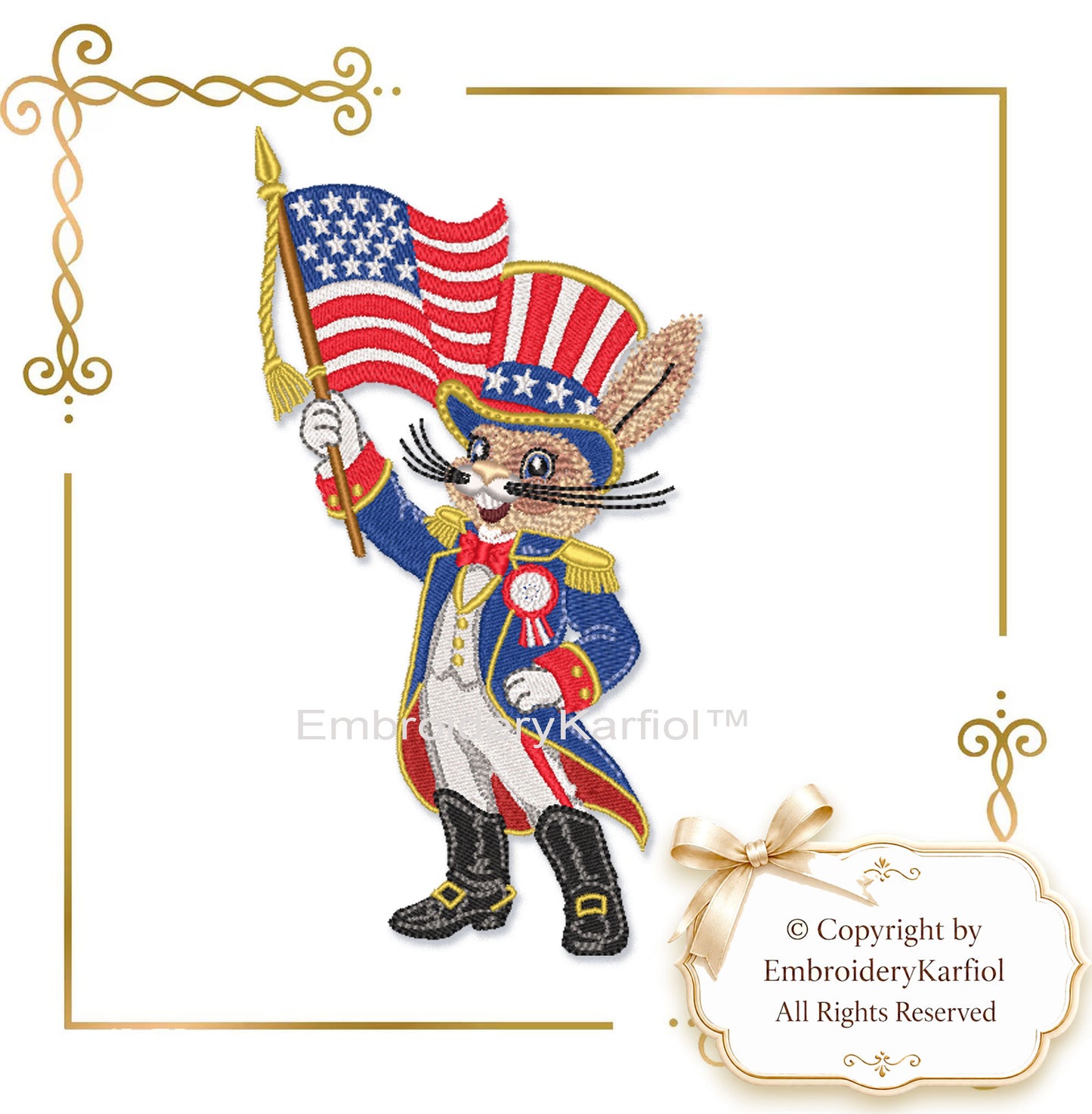 Anthropomorphic  animals Patriotic Uncle Sam Bunny Embroidery Design, 4th of July,  (Digital Download)