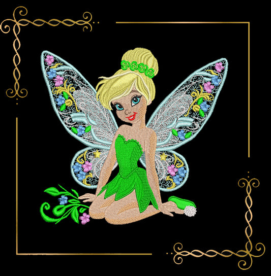 Princess Tinkerbell Flower fabulous fairy Disney character Embroidery design