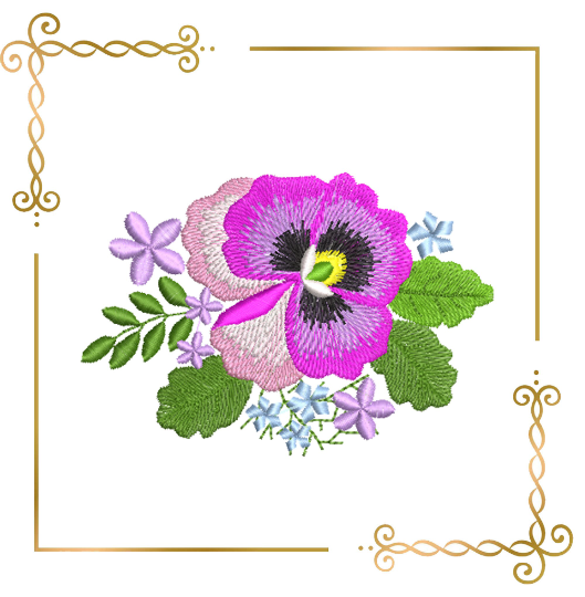 Flowers pansies bouquet machine embroidery design