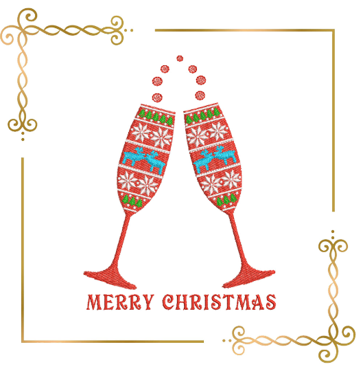 Winter Christmas flutes in style cute ugly sweater embroidery design