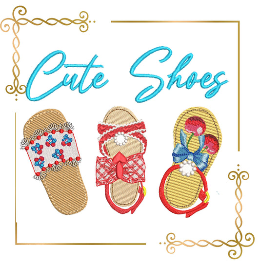 Embroidery design for T-shirts Summer Sandals  – Cute Beach Flip Flops for Girls – Machine Embroidery File for Tote Bag, T-shirt, Baby Bodysuit