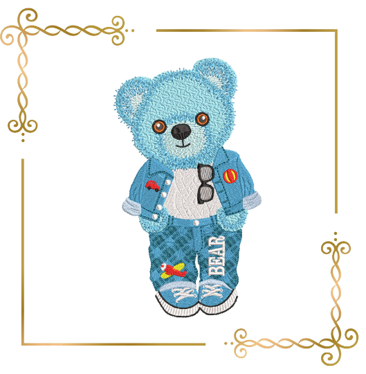 Teddy Bear blue boy Super Fashion Gucci sweater sneakers cartoon character digital embroidery design