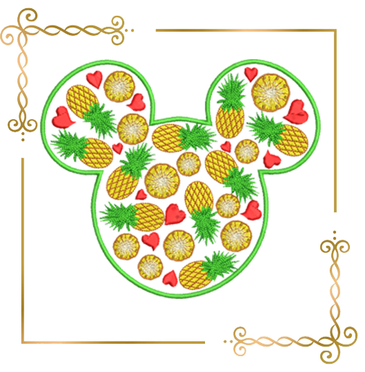 Mickey Mouse Head Summer pineapple heart machine embroidery design