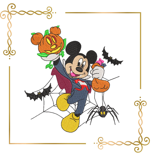 Mickey Mouse Halloween pumpkin spider digital machine embroidery design
