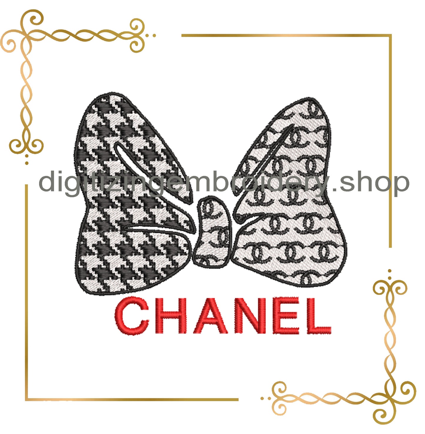 Minnie Mouse bow fashion Chanel embroidery design digital