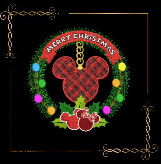 Christmas  Minnie Mouse  Wreath mistletoe suspension digital embroidery design