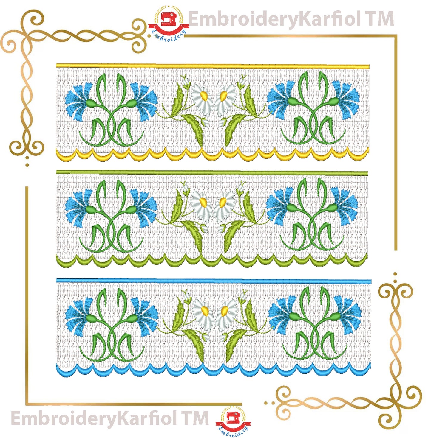 Smocking plate Embroidery Design Smocking Plate , Cornflower Daisy Border, Baby Girl Dress, Machine Embroidery Instant Download