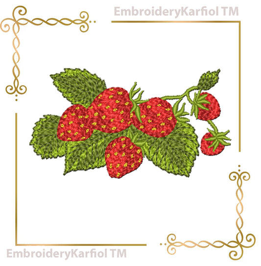 Flowers Embroidery Design Strawberry Branch, Realistic Berry Fruit, Botanical Summer Machine Embroidery Pattern, Instant Download