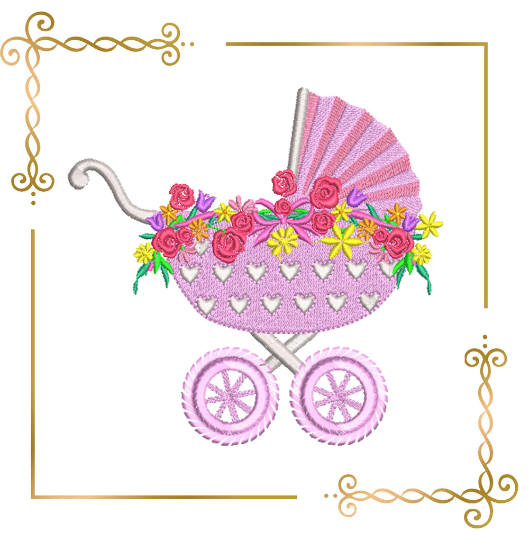 Mother's day baby stroller flowers newborn baby digital embroidery design