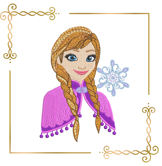 Princess Anna Frozen snowflakes Disney character digital embroidery design