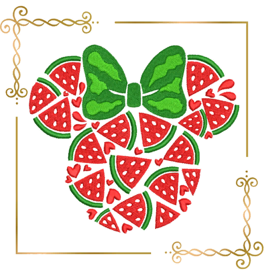 Minnie, Head, Mouse, Summer, Watermelon embroidery design to the direct download.